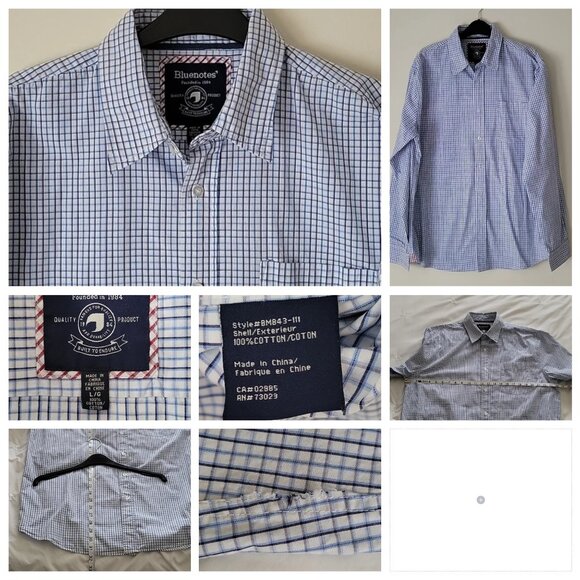 Bluenotes Men's Blue and White Checkered Long-Sleeve Cotton Shirts- Size… - Picture 2 of 3